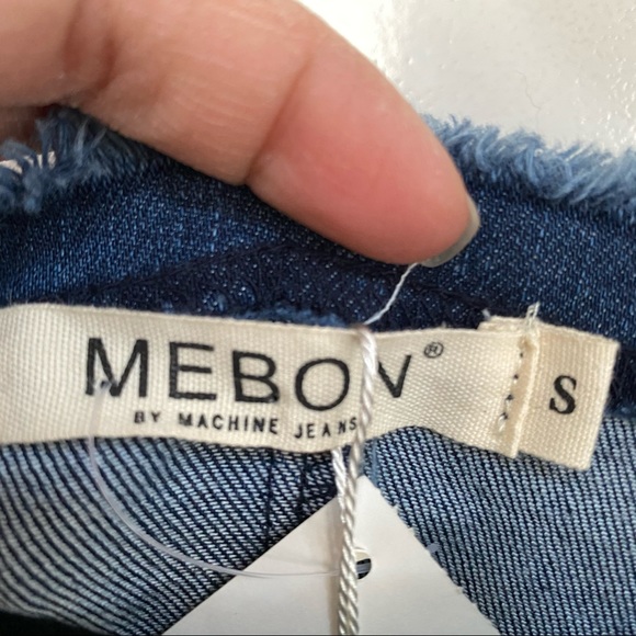 Mebon Lace Up Front Off the Shoulder Short Sleeve Denim Dress Women's Size S - Picture 4 of 7